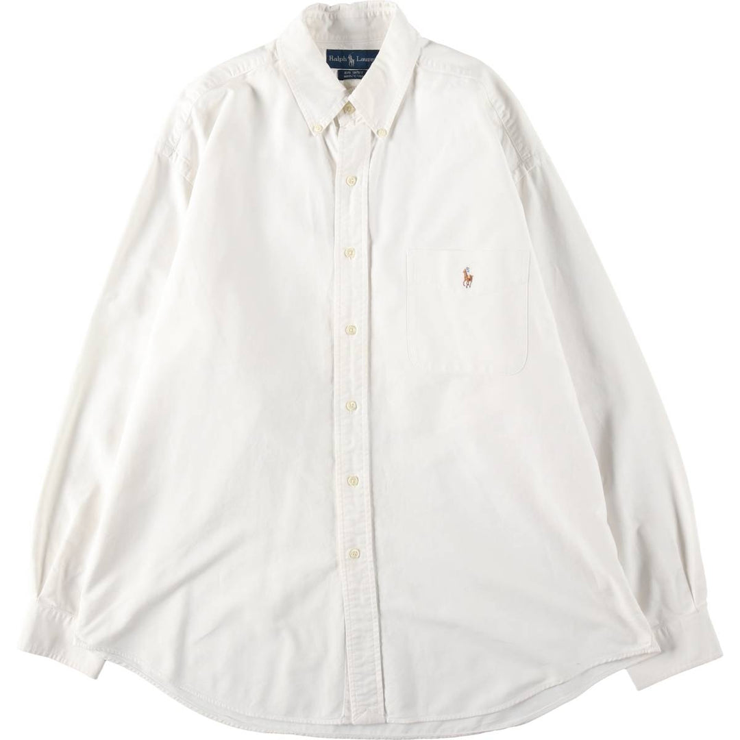 Ralph Lauren BIG SHIRT Long sleeve button down shirt Men's size L cotton white type Vintage Second Hand