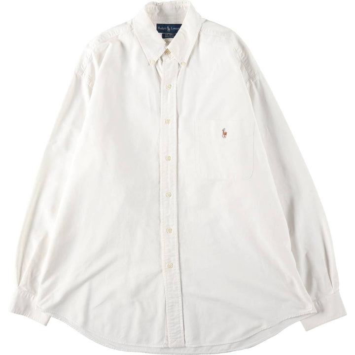 Ralph Lauren BIG SHIRT Long sleeve button down shirt Men's size L cotton white type Vintage Second Hand