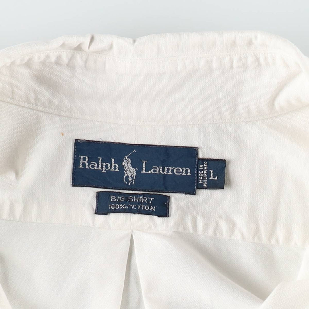 Ralph Lauren BIG SHIRT Long sleeve button down shirt Men's size L cotton white type Vintage Second Hand