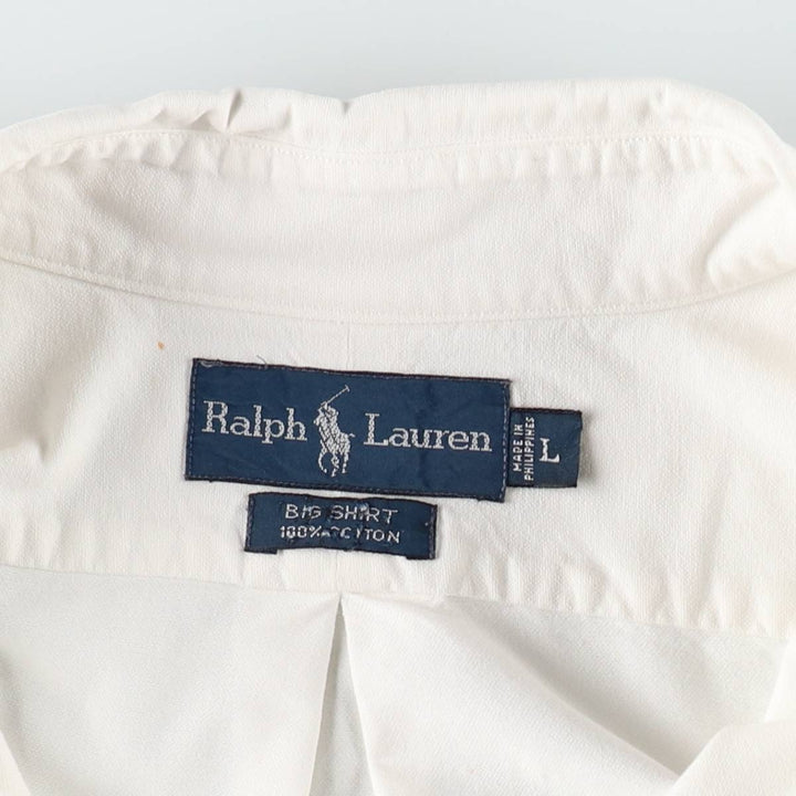 Ralph Lauren BIG SHIRT Long sleeve button down shirt Men's size L cotton white type Vintage Second Hand