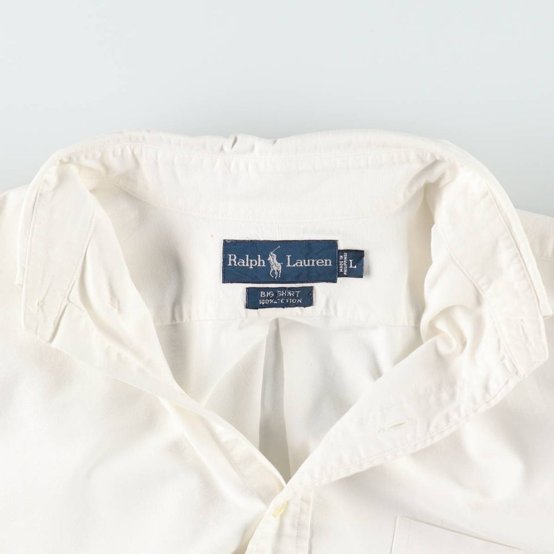 Ralph Lauren BIG SHIRT Long sleeve button down shirt Men's size L cotton white type Vintage Second Hand