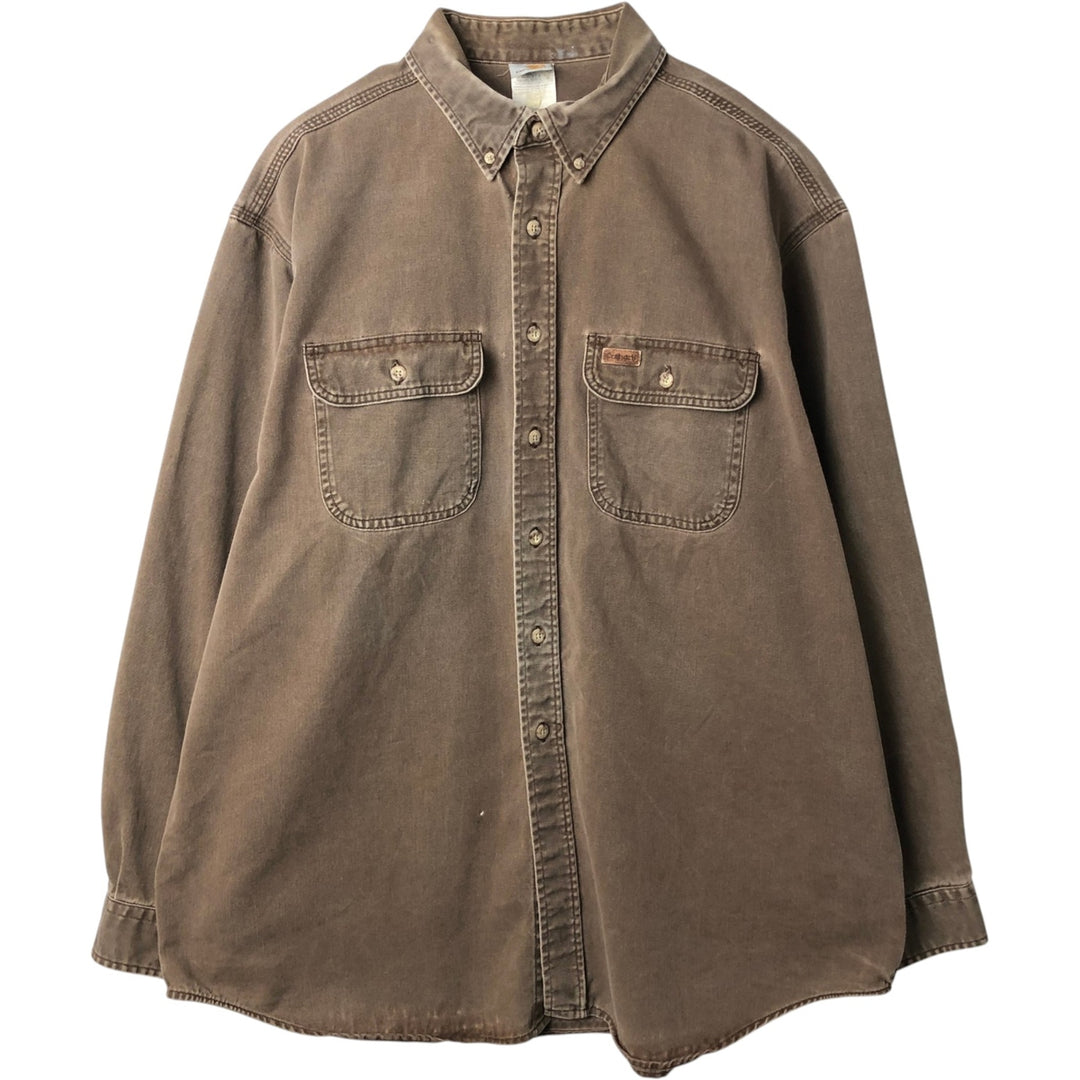2000'S Carhartt Long-Sleeve Button-Down Work Shirt, Men's Size XL (approx.) cotton brown type Vintage Second Hand