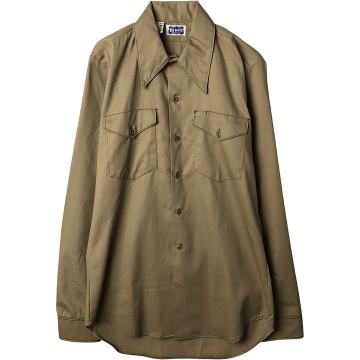 1970'S Big Smith Long-Sleeve Work Shirt, Men's Size M (approx.), Vintage polyester Beige type Vintage Second Hand