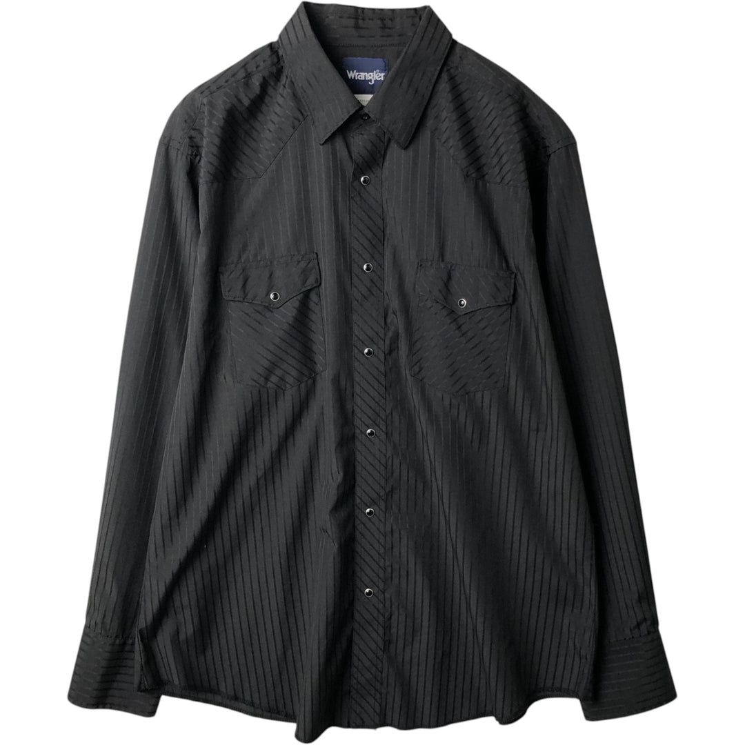 Wrangler Stripe Pattern Long-Sleeve Western Shirt, Men's Size XL (approx.) polyester black type Vintage Second Hand
