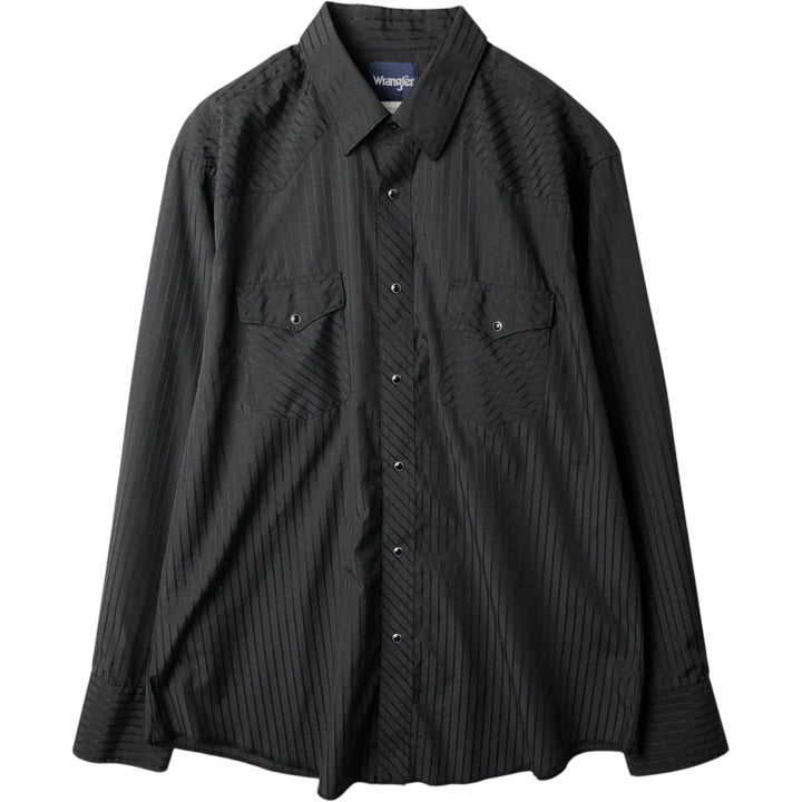 Wrangler Stripe Pattern Long-Sleeve Western Shirt, Men's Size XL (approx.) polyester black type Vintage Second Hand