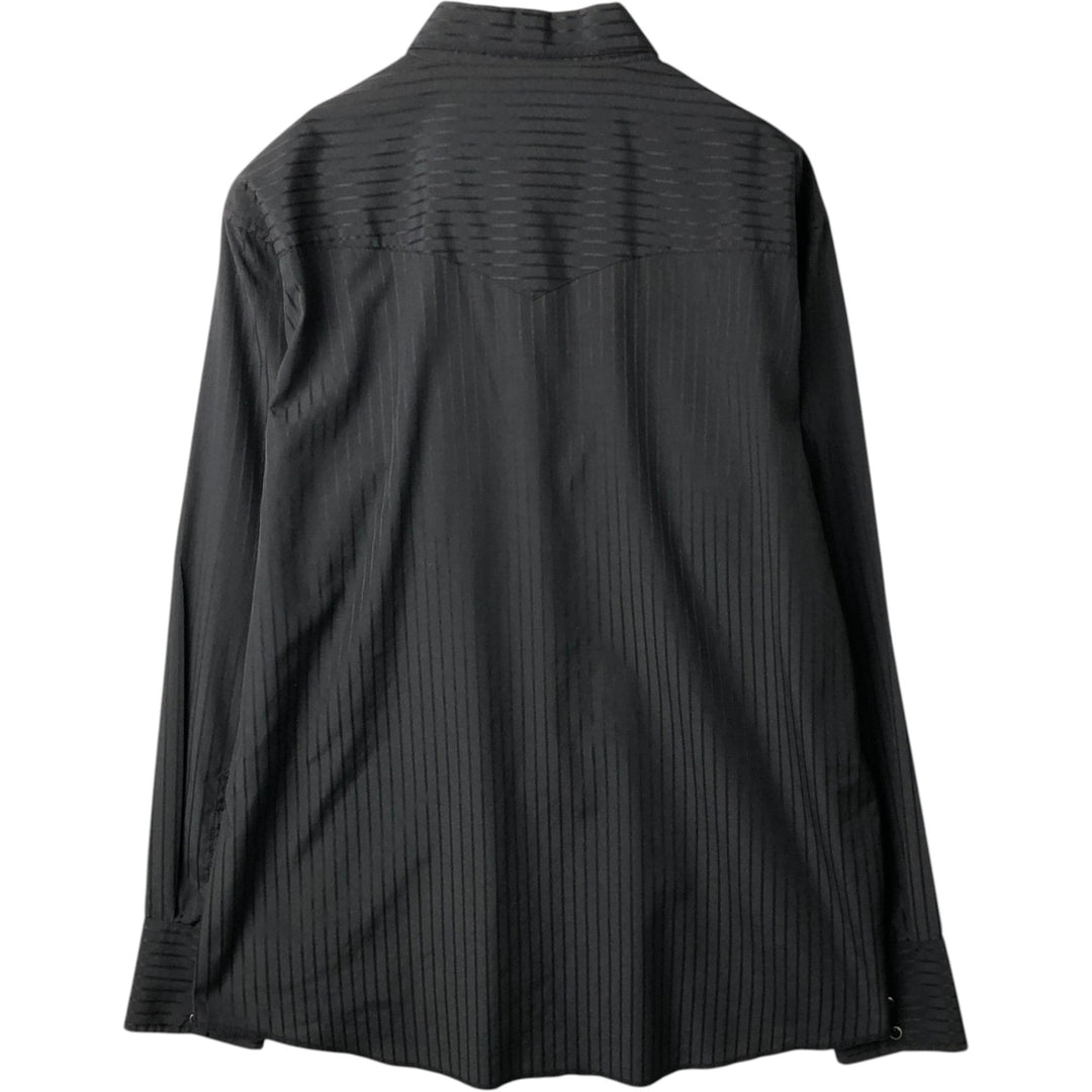 Wrangler Stripe Pattern Long-Sleeve Western Shirt, Men's Size XL (approx.) polyester black type Vintage Second Hand