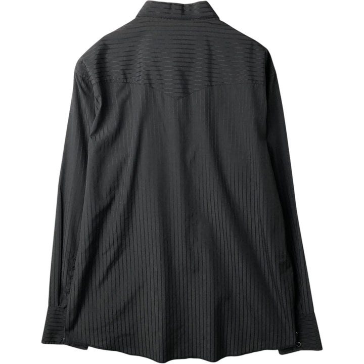 Wrangler Stripe Pattern Long-Sleeve Western Shirt, Men's Size XL (approx.) polyester black type Vintage Second Hand