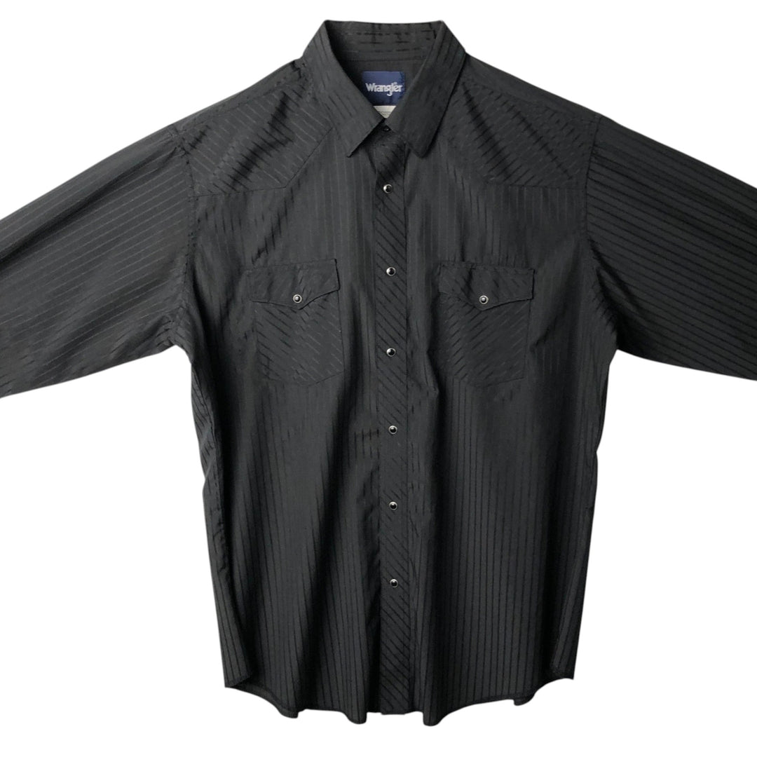 Wrangler Stripe Pattern Long-Sleeve Western Shirt, Men's Size XL (approx.) polyester black type Vintage Second Hand