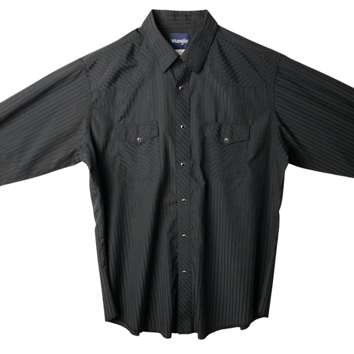 Wrangler Stripe Pattern Long-Sleeve Western Shirt, Men's Size XL (approx.) polyester black type Vintage Second Hand