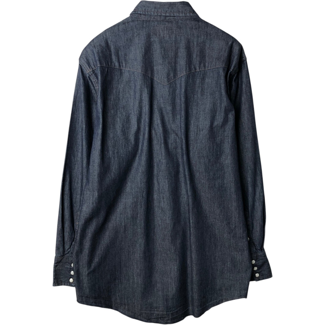 Dark navy Wrangler long-sleeved denim western shirt, men's size XL. cotton navy blue type Vintage Second Hand