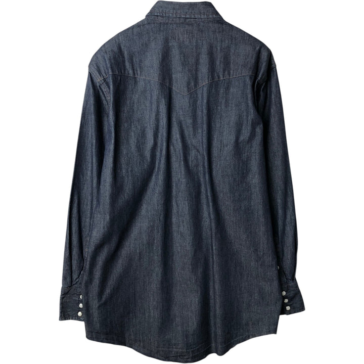 Dark navy Wrangler long-sleeved denim western shirt, men's size XL. cotton navy blue type Vintage Second Hand
