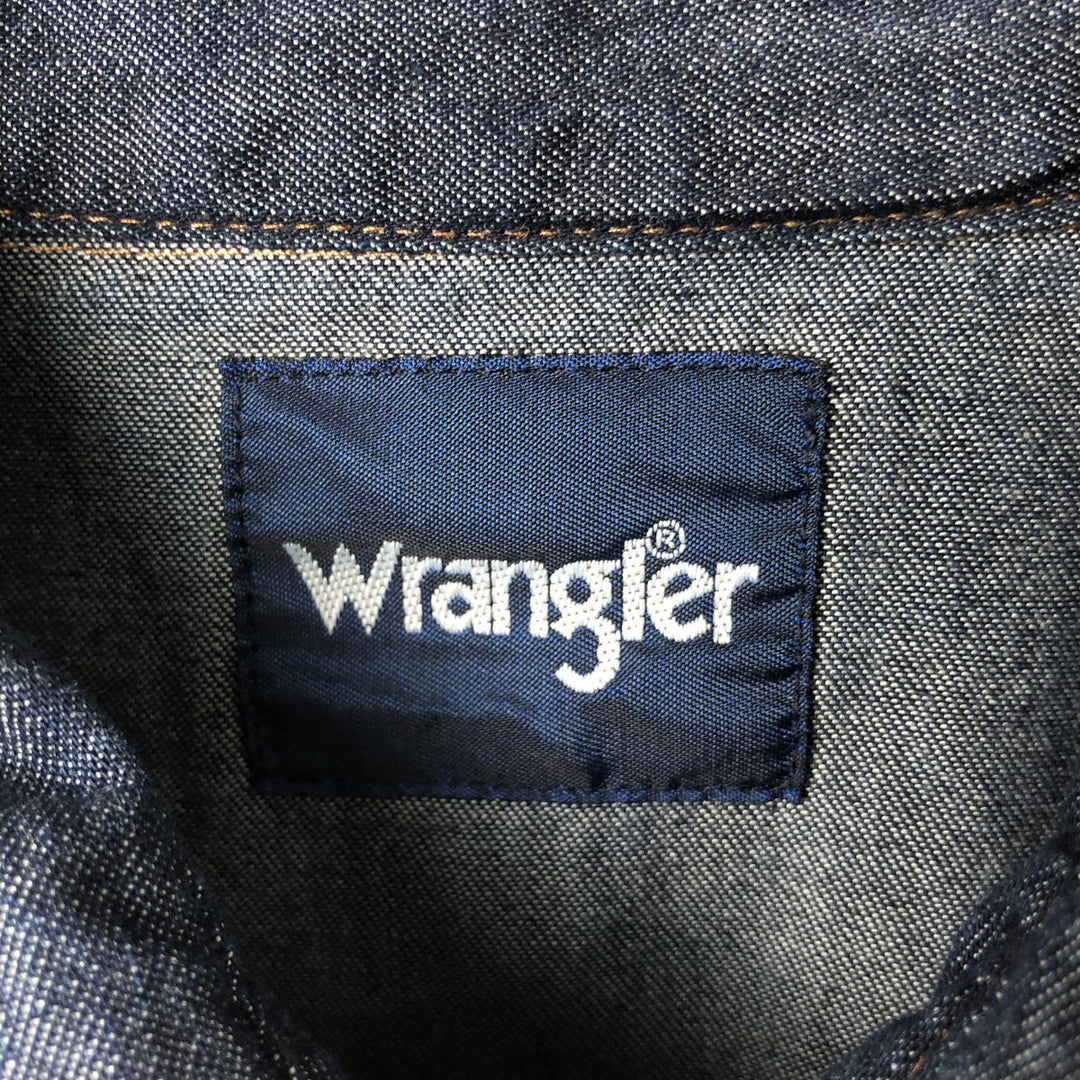 Dark navy Wrangler long-sleeved denim western shirt, men's size XL. cotton navy blue type Vintage Second Hand