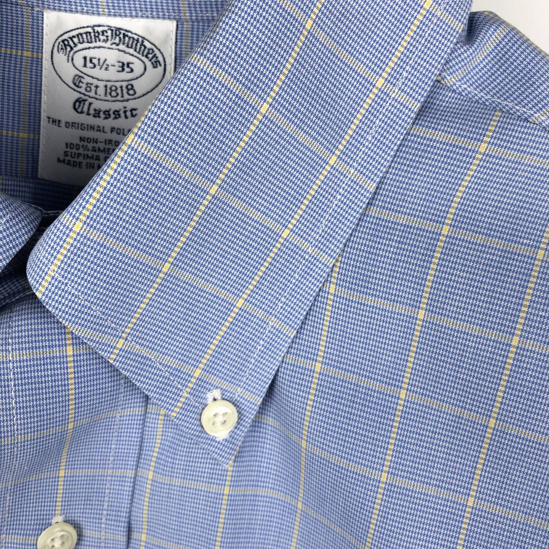Brooks Brothers Est.1818 Classic Long-Sleeve Button-Down Check Shirt, Men's Size M (approx.) Supima Cotton Blue type light blue Vintage Second Hand