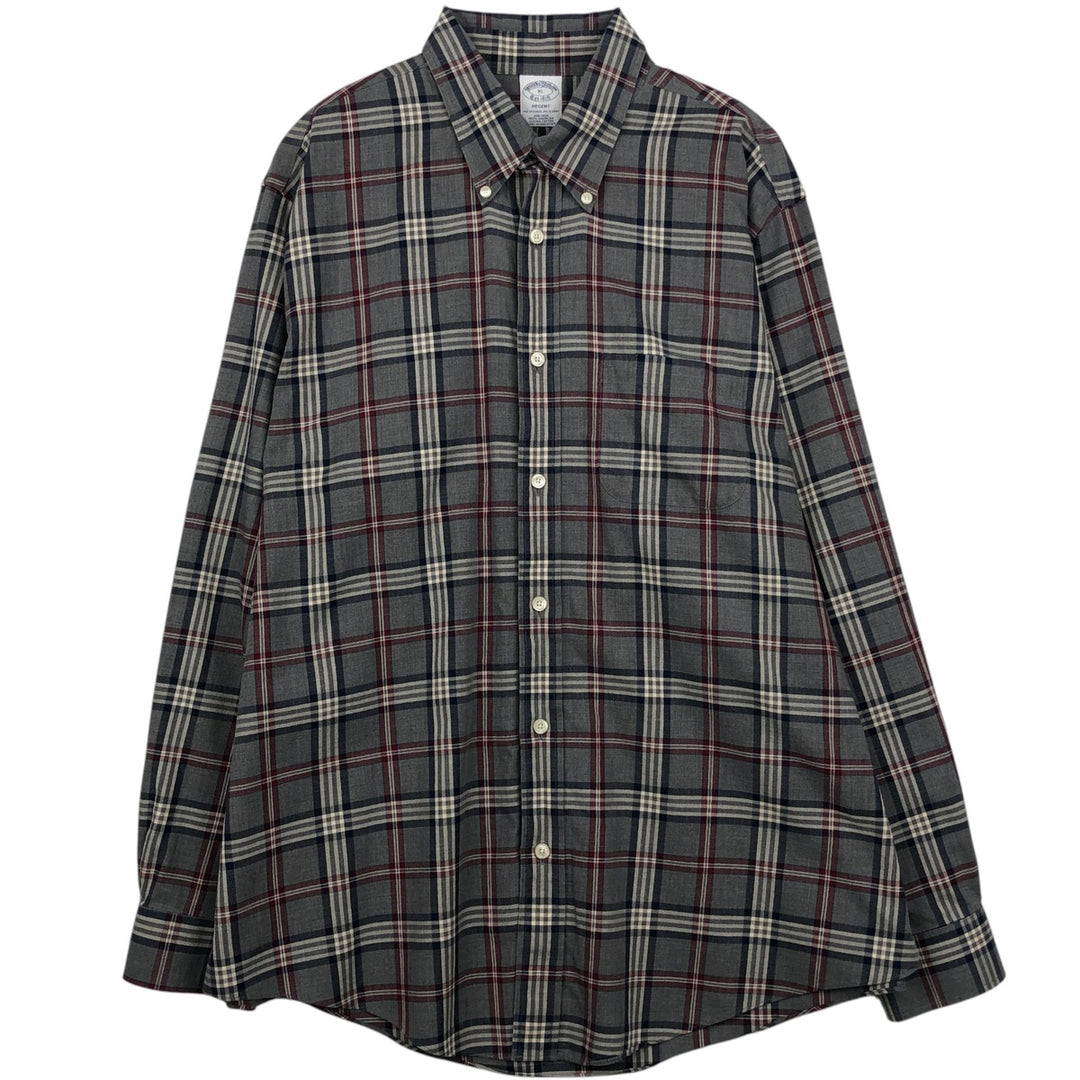 Brooks Brothers Est.1818 Long Sleeve Button-Down Check Shirt, Men's XL Supima Cotton gray type Vintage Second Hand