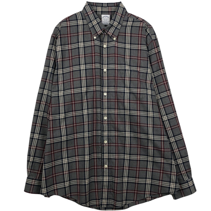 Brooks Brothers Est.1818 Long Sleeve Button-Down Check Shirt, Men's XL Supima Cotton gray type Vintage Second Hand