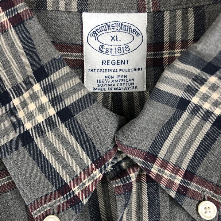 Brooks Brothers Est.1818 Long Sleeve Button-Down Check Shirt, Men's XL Supima Cotton gray type Vintage Second Hand