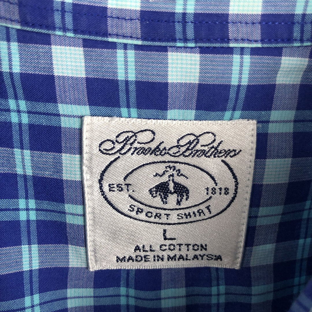 Brooks Brothers Est.1818 Sport Shirt Long Sleeve Button-Down Check Shirt, Men's Size L (approx.) cotton blue type Vintage Second Hand