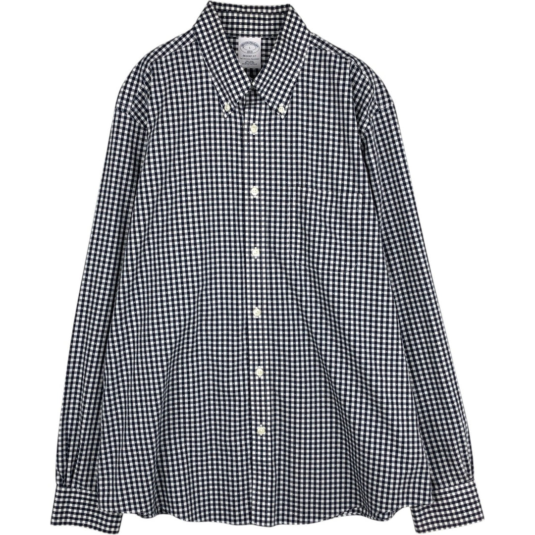 Brooks Brothers Est.1818 REGENT FIT Gingham Check Long-Sleeve Button-Down Check Shirt, Men's Size L (approx.) cotton black type Vintage Second Hand
