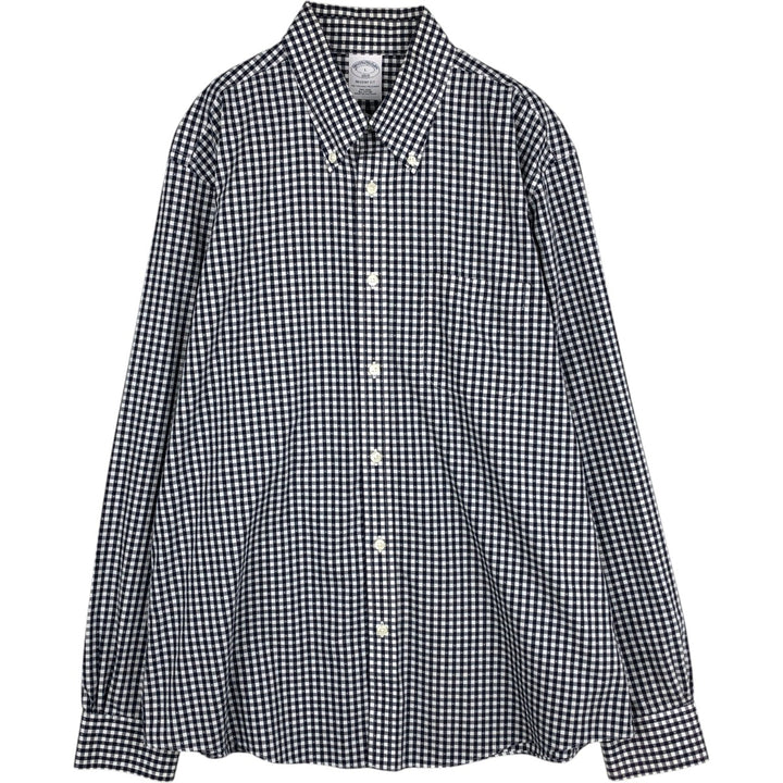 Brooks Brothers Est.1818 REGENT FIT Gingham Check Long-Sleeve Button-Down Check Shirt, Men's Size L (approx.) cotton black type Vintage Second Hand
