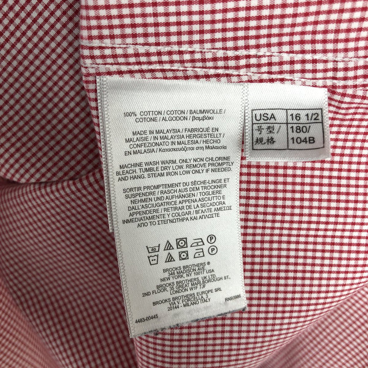 Brooks Brothers 1818 REGENT Gingham Check Long-Sleeve Button-Down Check Shirt, Men's Size L (approx.) cotton red type Vintage Second Hand
