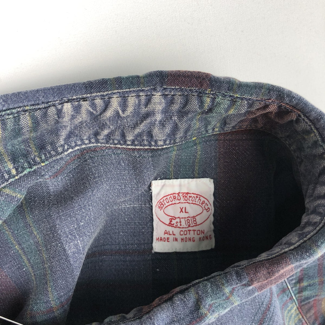 Brooks Brothers Est.1818 Long Sleeve Button-Down Check Shirt, Men's XL cotton navy blue type Vintage Second Hand