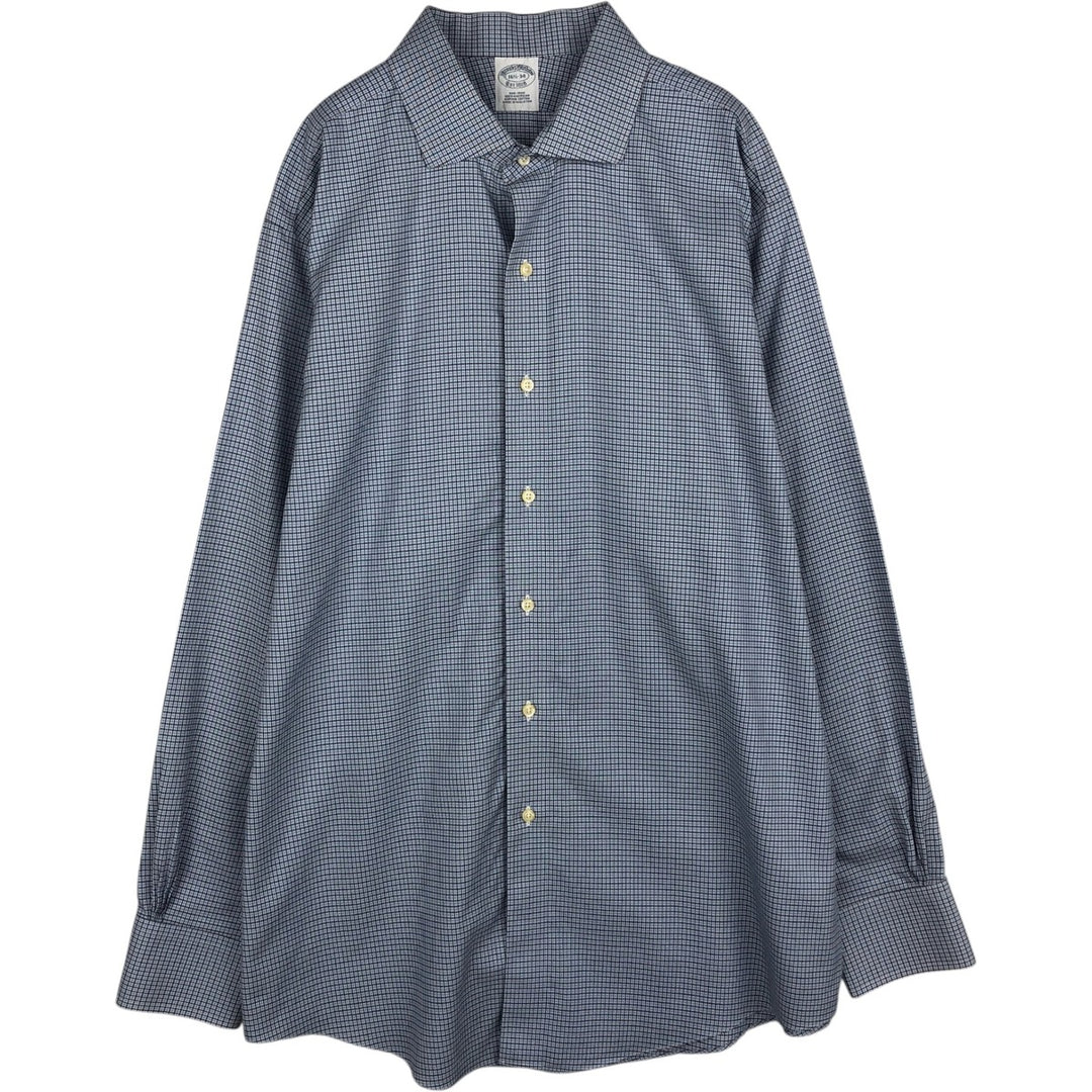 Brooks Brothers Est.1818 Wide Collar Long Sleeve Cotton Check Shirt Men's Size L Supima Cotton blue type Vintage Second Hand