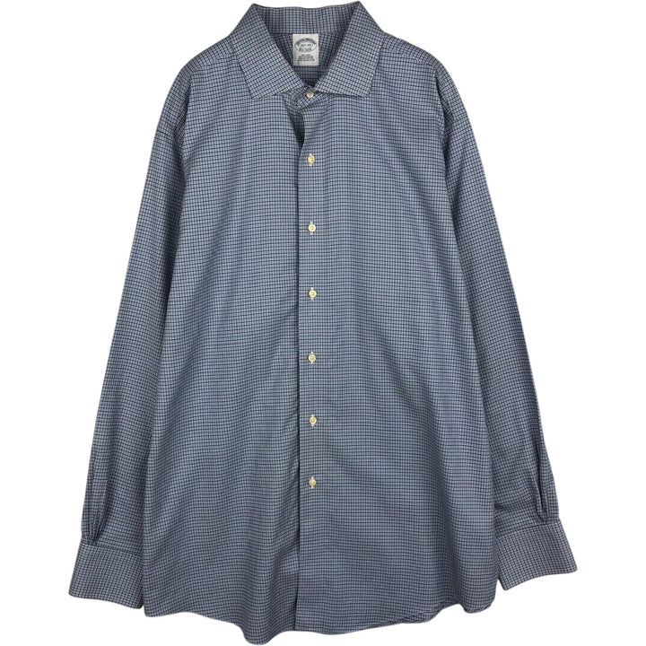Brooks Brothers Est.1818 Wide Collar Long Sleeve Cotton Check Shirt Men's Size L Supima Cotton blue type Vintage Second Hand