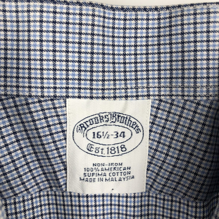 Brooks Brothers Est.1818 Wide Collar Long Sleeve Cotton Check Shirt Men's Size L Supima Cotton blue type Vintage Second Hand