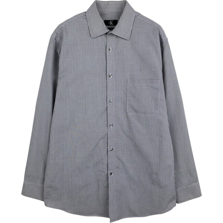 Calvin Klein long-sleeved cotton check shirt, men's size M cotton white type Vintage Second Hand