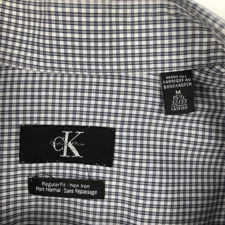 Calvin Klein long-sleeved cotton check shirt, men's size M cotton white type Vintage Second Hand