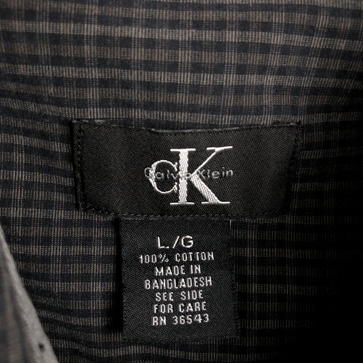 Calvin Klein long-sleeved button-down check shirt, men's size L (approx.) cotton black type Vintage Second Hand