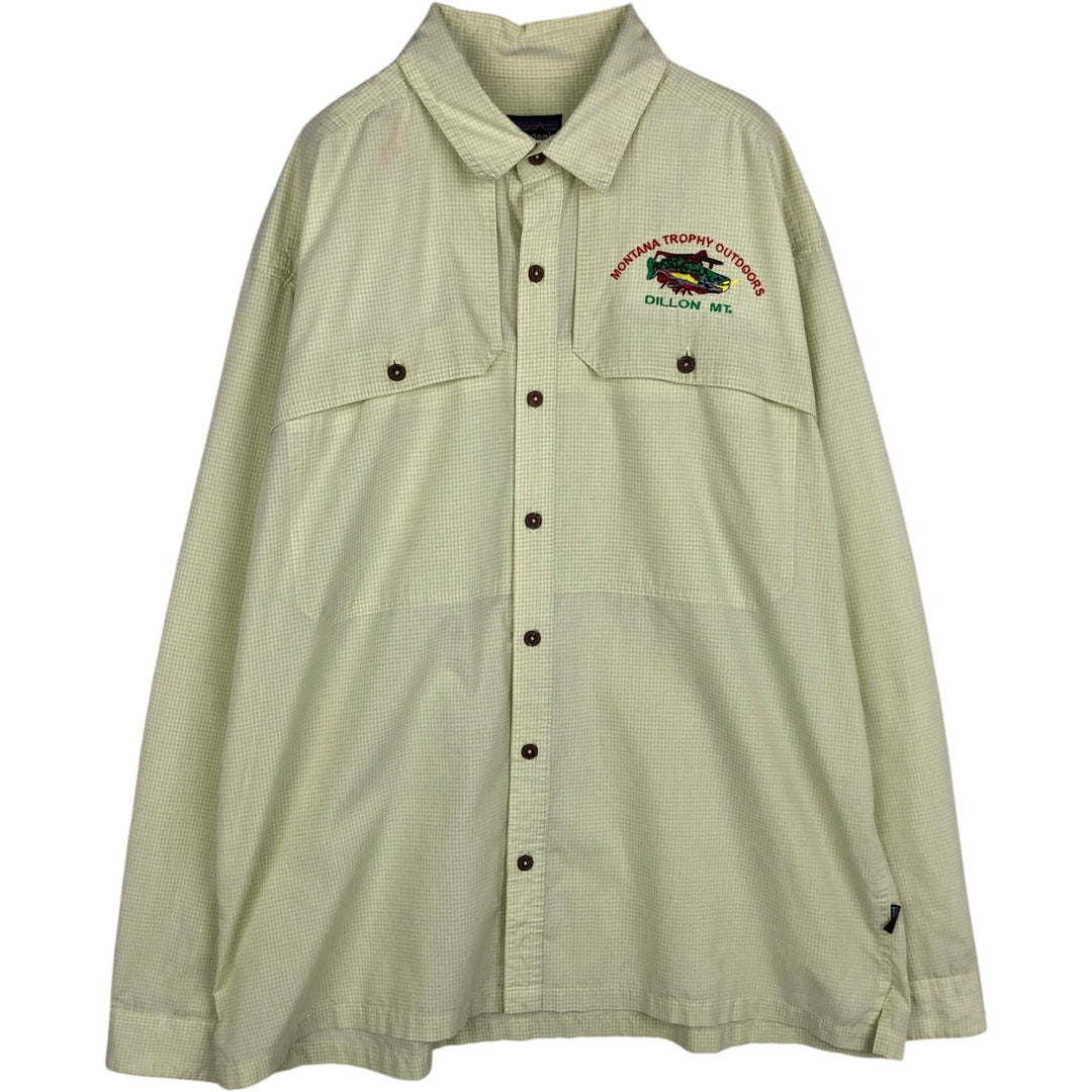 Patagonia 52179SP12 Long-Sleeve Check Shirt, Men's Size L (approx.) polyester green type yellow green Vintage Second Hand