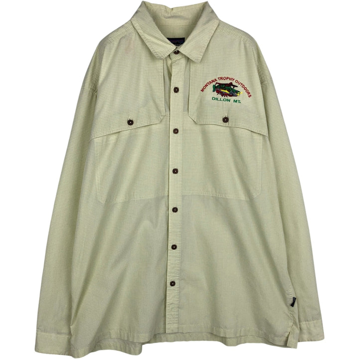 Patagonia 52179SP12 Long-Sleeve Check Shirt, Men's Size L (approx.) polyester green type yellow green Vintage Second Hand