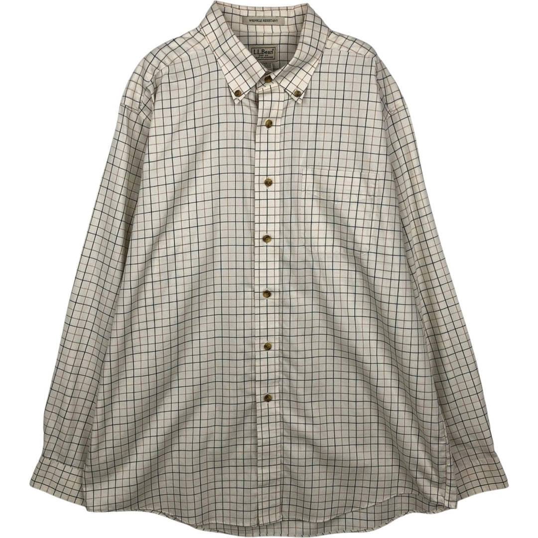 90s-00'S Vintage LLBean Long Sleeve Button-Down Check Shirt, Men's Size L cotton ivory Vintage Second Hand