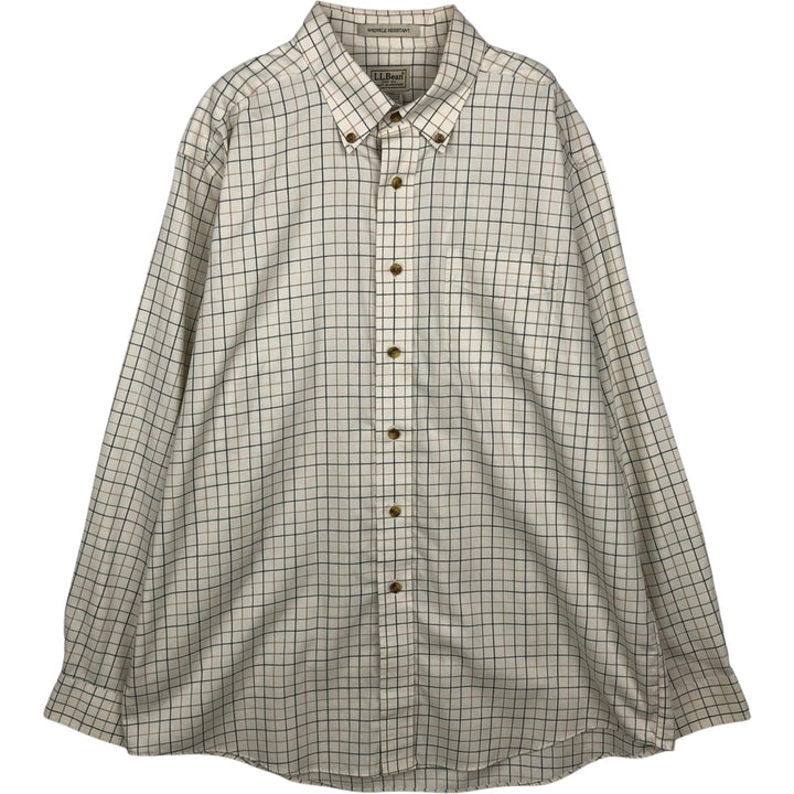 90s-00'S Vintage LLBean Long Sleeve Button-Down Check Shirt, Men's Size L cotton ivory Vintage Second Hand