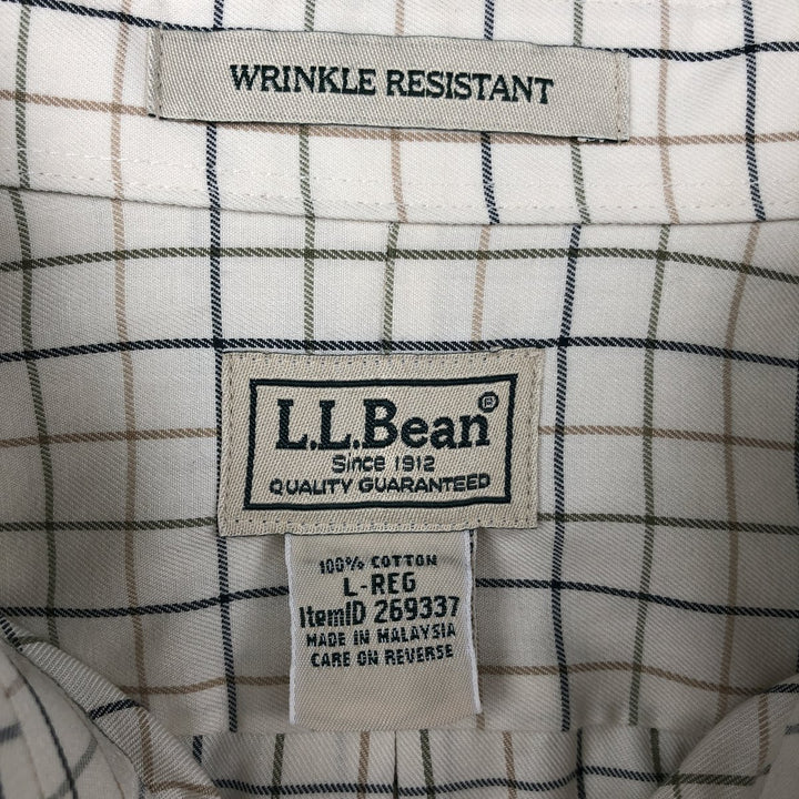 90s-00'S Vintage LLBean Long Sleeve Button-Down Check Shirt, Men's Size L cotton ivory Vintage Second Hand