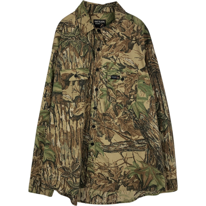 90'S RATTLERS Camouflage Pattern Real Tree Camo Long-Sleeve Shirt, Made in USA, Men's XL Equivalent, Vintage unclear Khaki type Vintage Second Hand