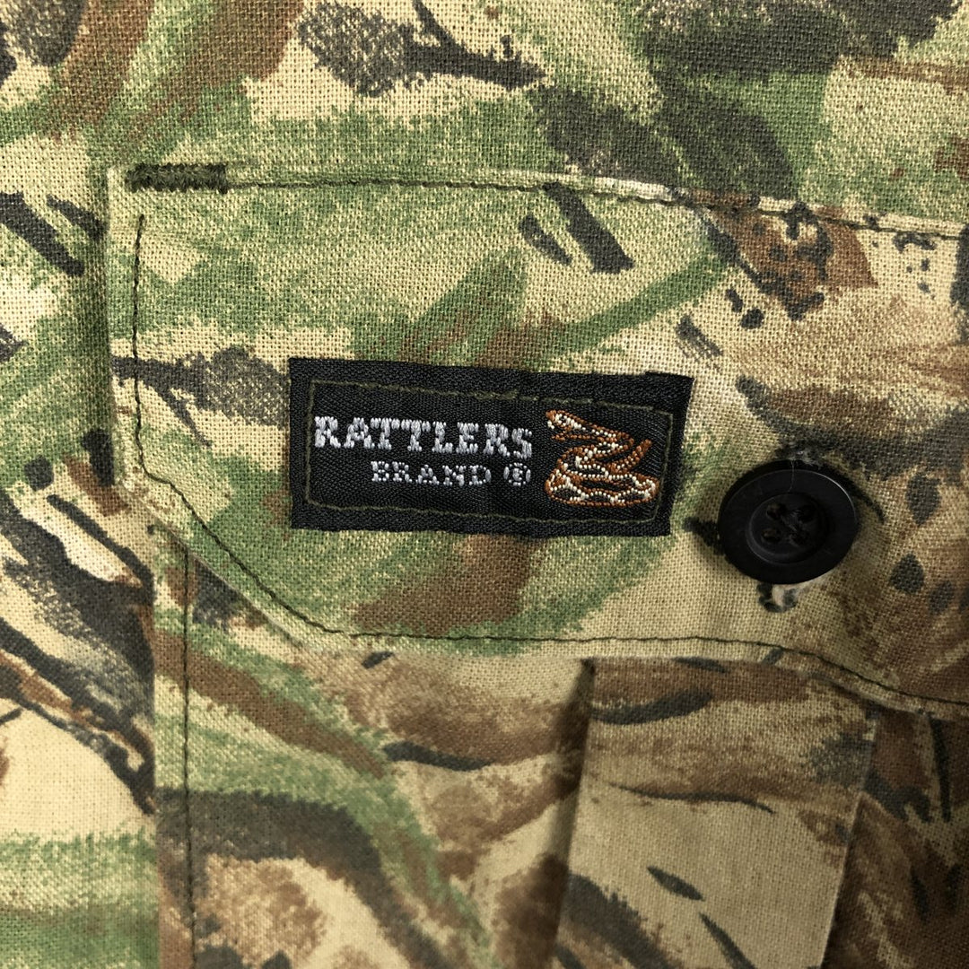 90'S RATTLERS Camouflage Pattern Real Tree Camo Long-Sleeve Shirt, Made in USA, Men's XL Equivalent, Vintage unclear Khaki type Vintage Second Hand