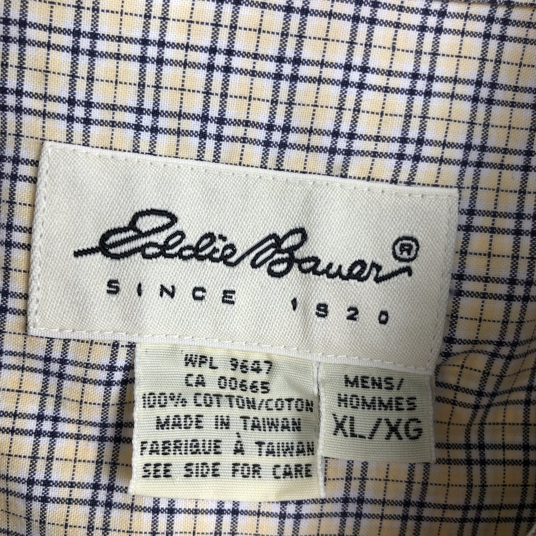 Eddie Bauer Long-Sleeve Button-Down Check Shirt, Men's Size XL (Equivalent), Oxford Fabric cotton yellow type Vintage Second Hand