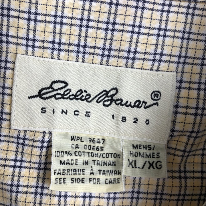 Eddie Bauer Long-Sleeve Button-Down Check Shirt, Men's Size XL (Equivalent), Oxford Fabric cotton yellow type Vintage Second Hand