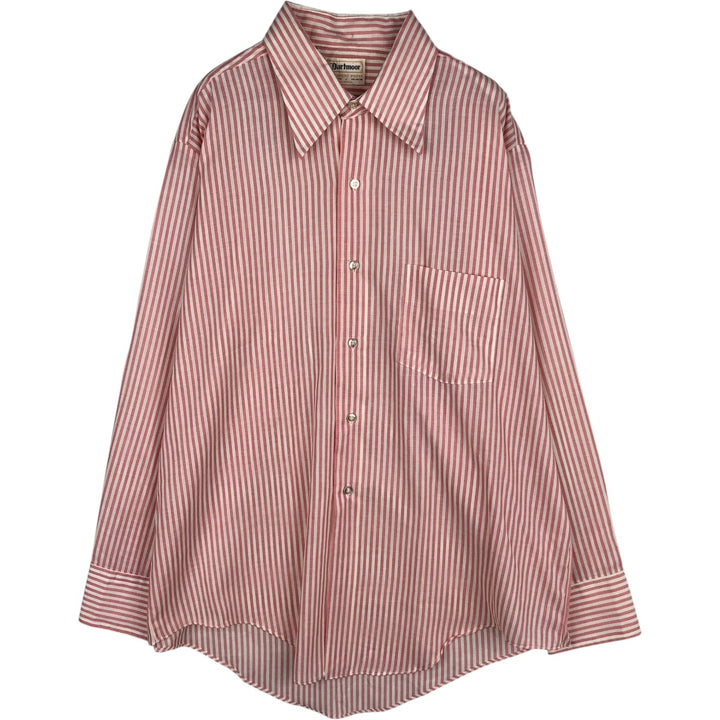 1960s-70'S Dartmoor Long-Sleeve Striped Shirt, Made in USA, Men's Size L (Equivalent), Vintage polyester pink type Vintage Second Hand