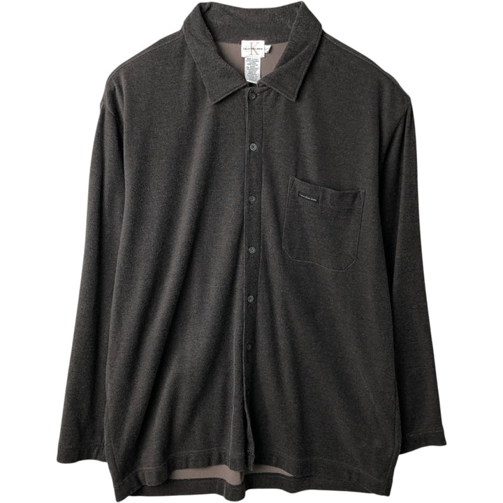90s-00'S Calvin Klein Jeans Long-Sleeve Cotton Box Shirt, Men's Size L (approx.) cotton Charcoal Vintage Second Hand