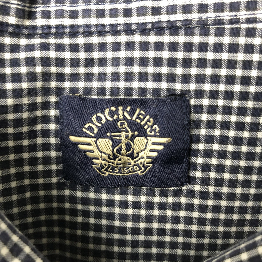 Dockers short sleeve button down check shirt, men's size L cotton navy blue type Vintage Second Hand