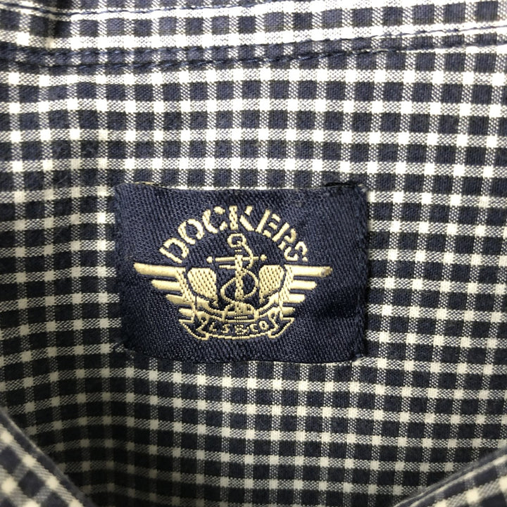 Dockers short sleeve button down check shirt, men's size L cotton navy blue type Vintage Second Hand
