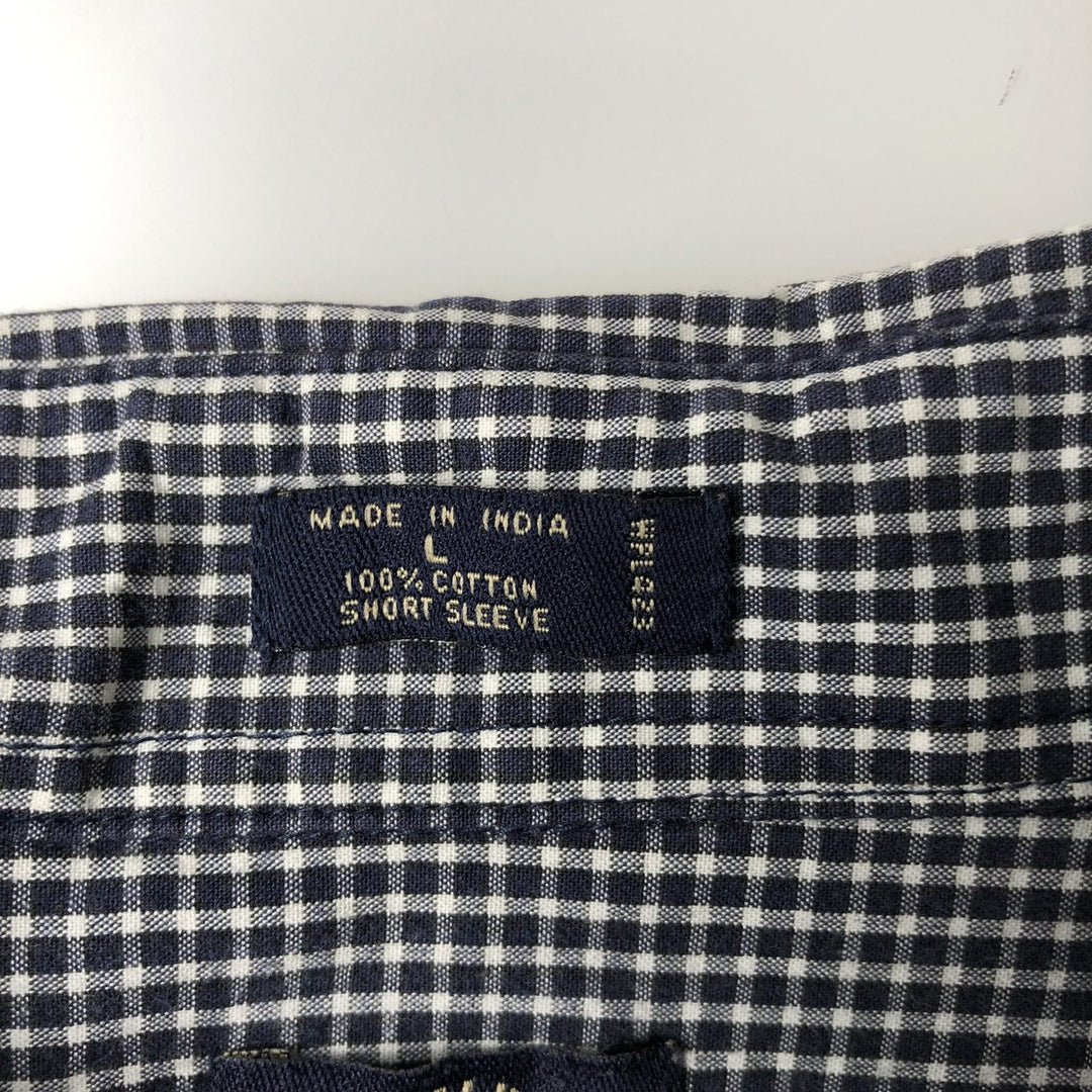 Dockers short sleeve button down check shirt, men's size L cotton navy blue type Vintage Second Hand