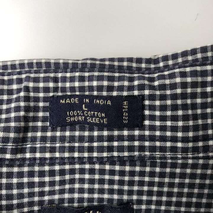 Dockers short sleeve button down check shirt, men's size L cotton navy blue type Vintage Second Hand