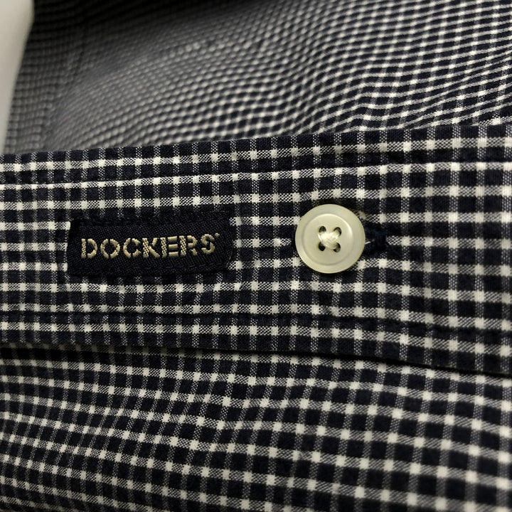 Dockers short sleeve button down check shirt, men's size L cotton navy blue type Vintage Second Hand
