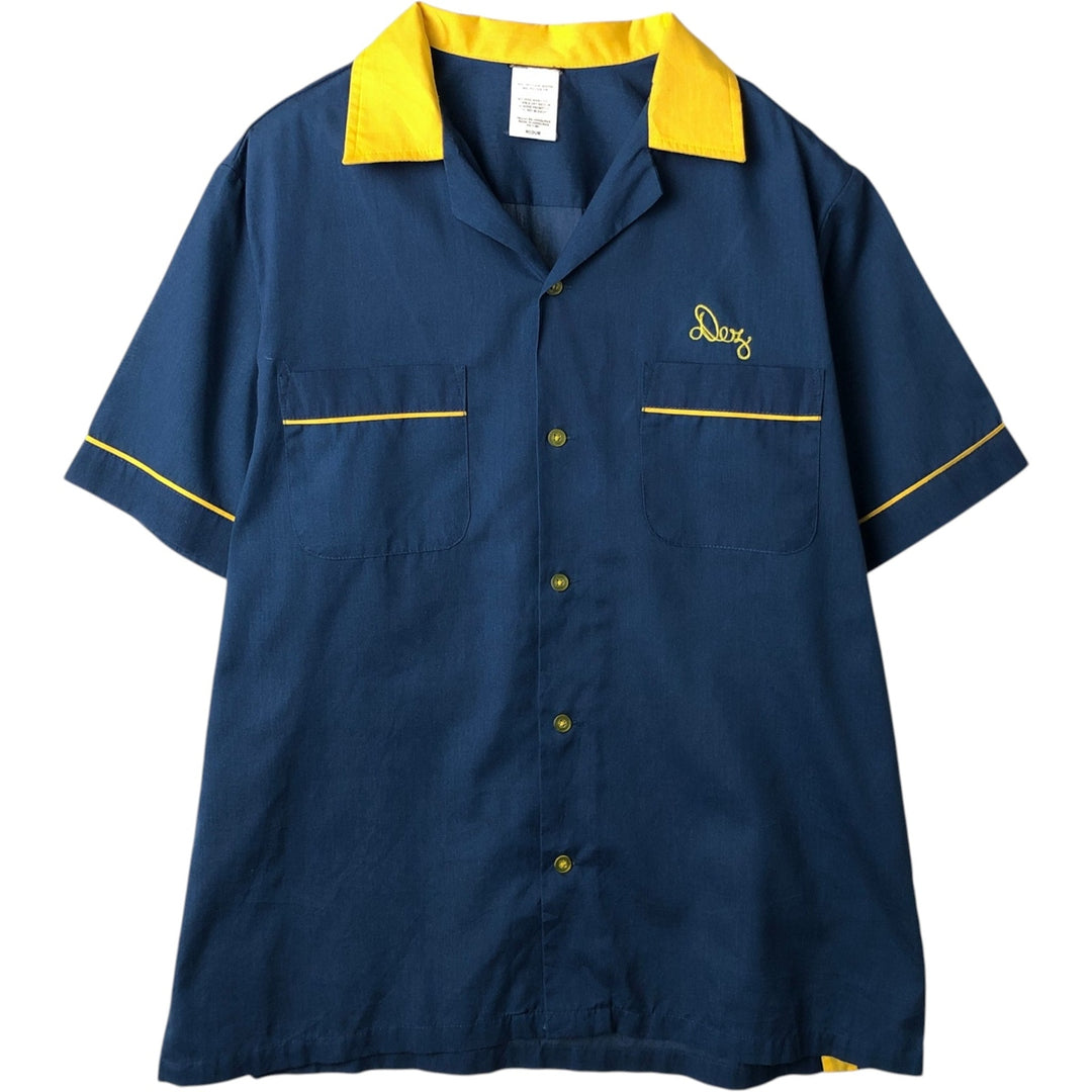 Open-collar, short-sleeved bowling shirt, boxy style, men's size M. cotton blue type Vintage Second Hand