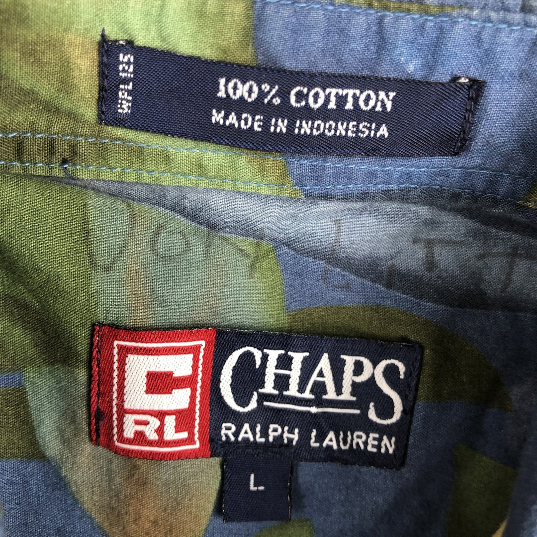 Ralph Lauren CHAPS Floral Button-Down Hawaiian Aloha Shirt, Men's Size L (approx.) cotton blue type Vintage Second Hand