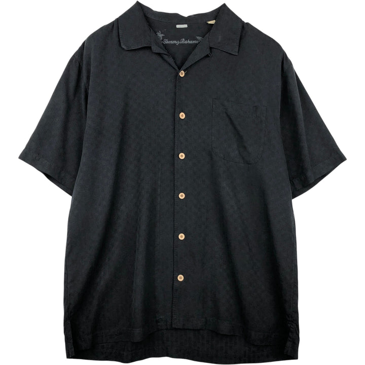 Tommy Bahama short sleeve open collar silk shirt, box shirt, men's size L silk black type Vintage Second Hand